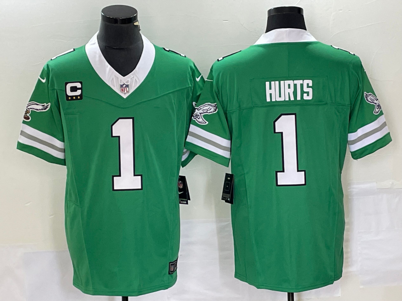 Men's Green Philadelphia Eagles #1 Jalen Hurts 2023 F.U.S.E. Vapor Untouchable With C Patch Stitched Football Jersey